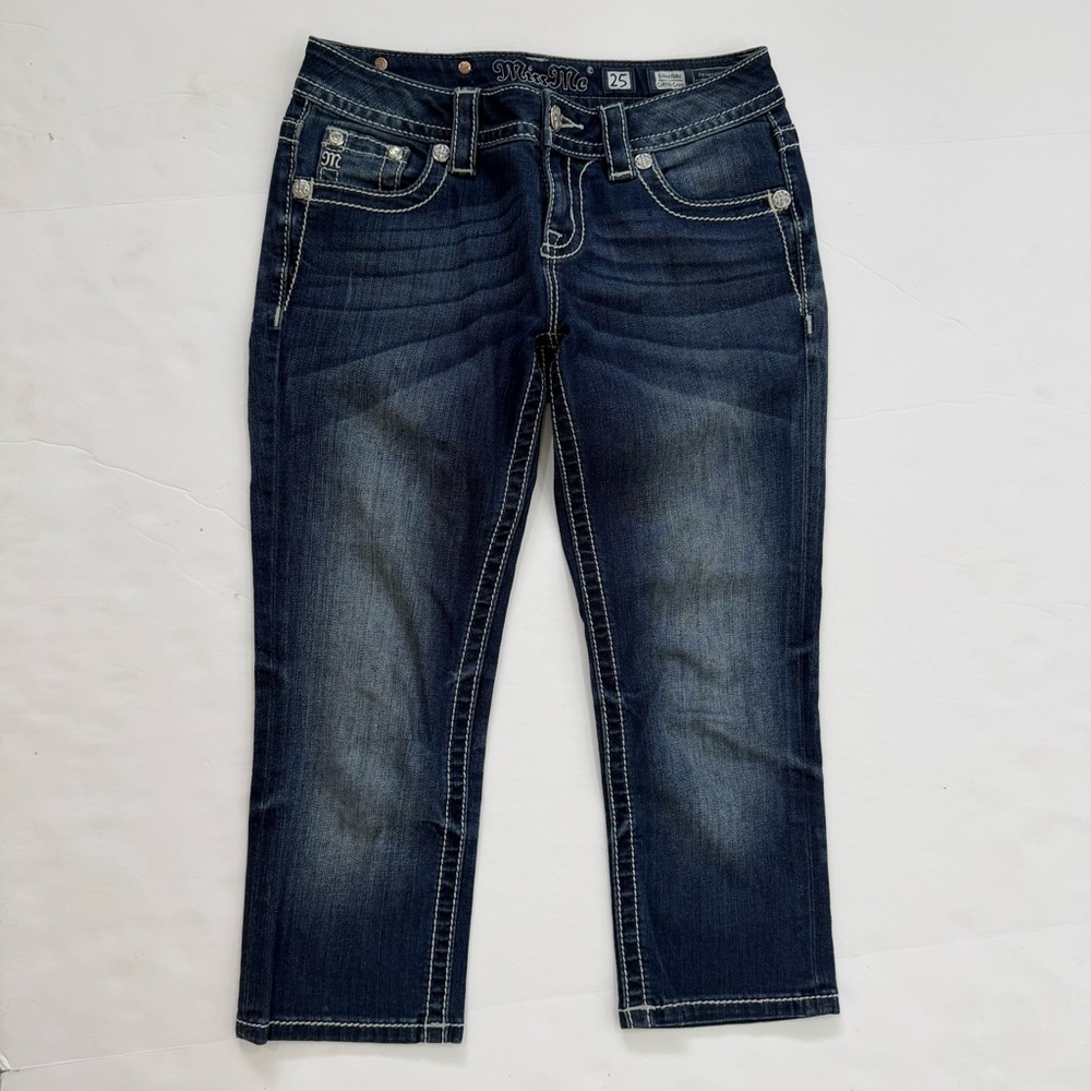 Miss Me Cuffed Capri Jeans Women's Sz 25 Jp8691p Wings Embellished Sequins y2k